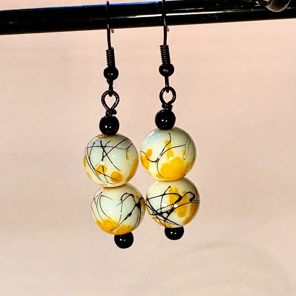 Earrings Pierced HALLOWEEN Handcrafted Unique White/Yellow Black Spider Webs 🎃